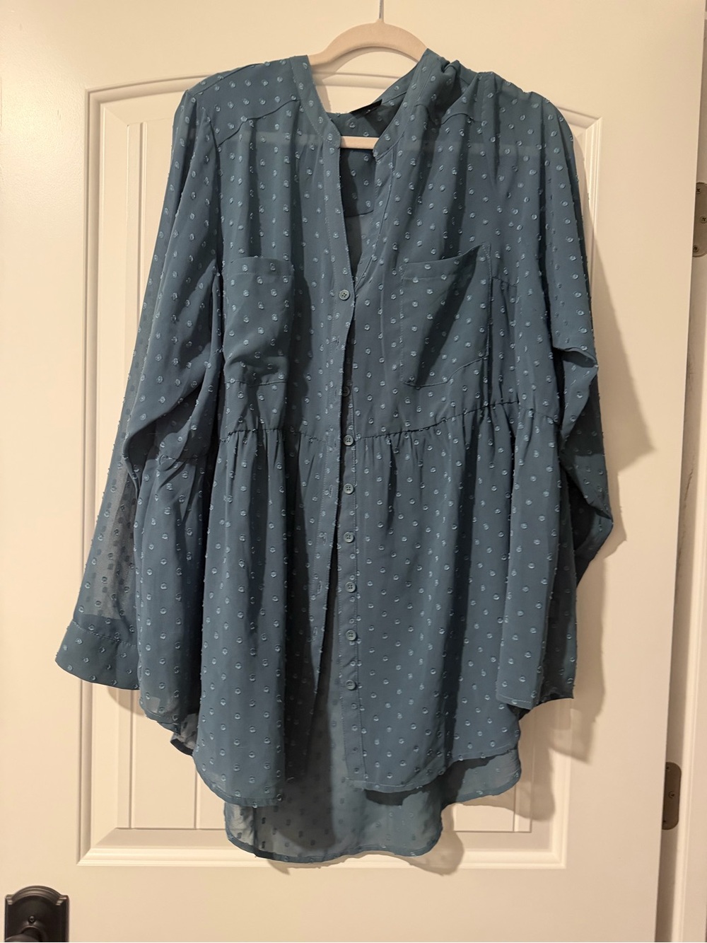 torrid Dusty Blue Swiss Dot Button-Down Blouse